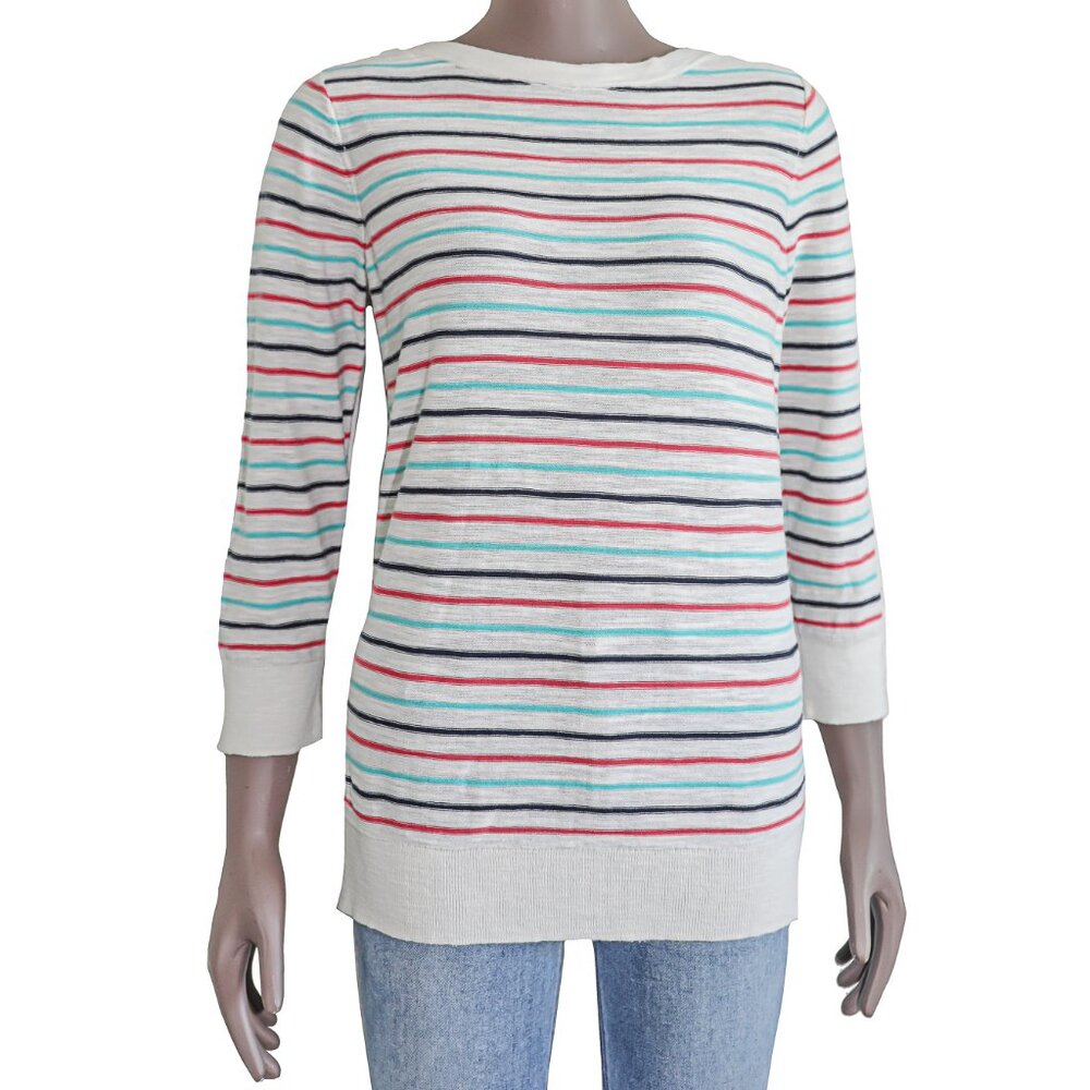 LOFT Colorful Striped Cotton Knit‎ Sweater Cotton Crew Neck Summer Spring Top